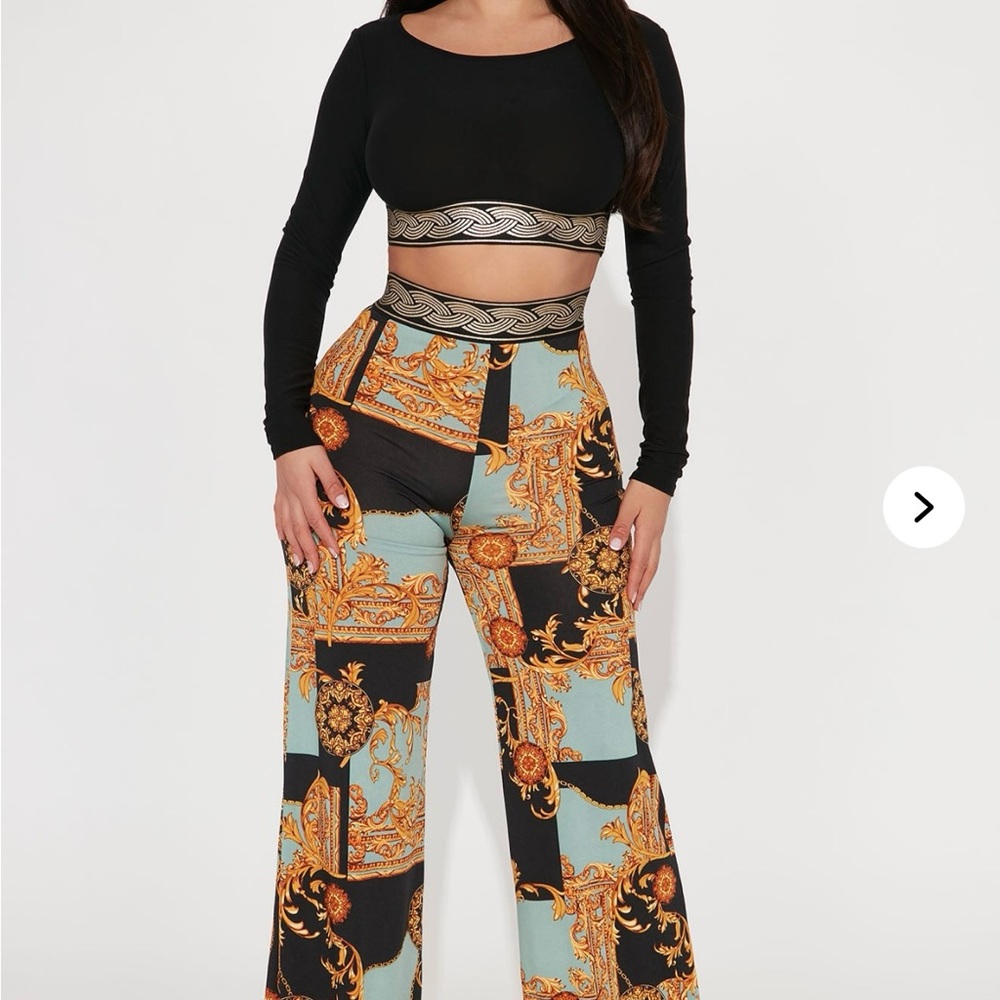 Fashion Nova Black and Gold Patterned Jumpsuit